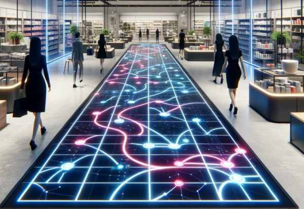 Interactive LED pathways in modern retail store