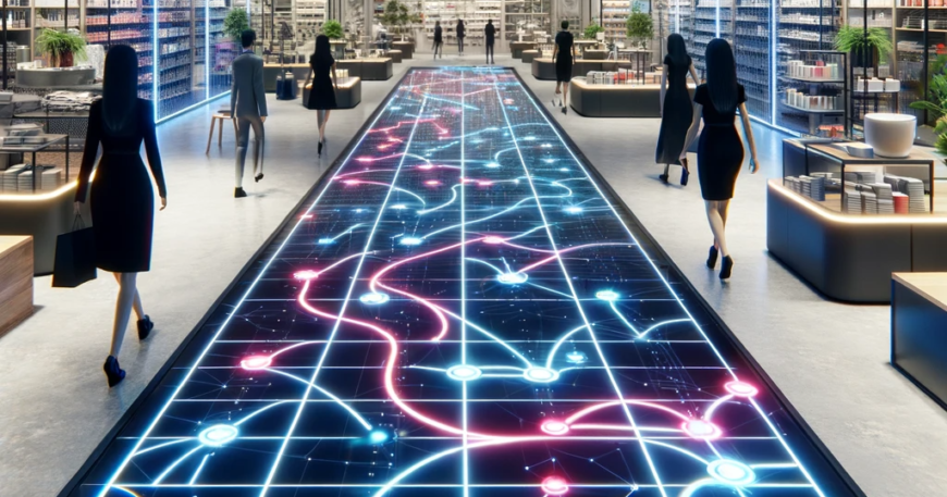Interactive LED pathways in modern retail store